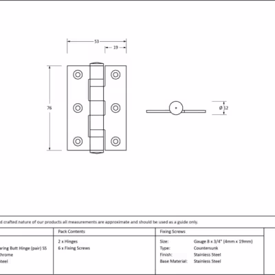 Polished Chrome 3" Ball Bearing Butt Hinge (pair) ss - Image 3