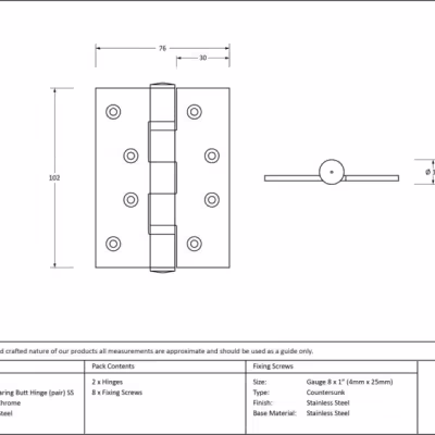 Polished Chrome 4" Ball Bearing Butt Hinge (pair) ss - Image 3