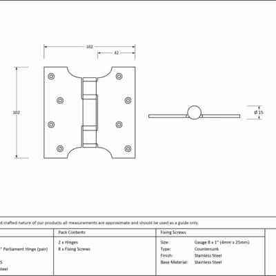 Polished SS 4" x 2" x 4" Parliament Hinge (pair) - Image 3