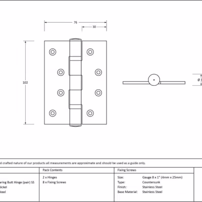 Polished Nickel 4" Ball Bearing Butt Hinge (pair) ss - Image 3