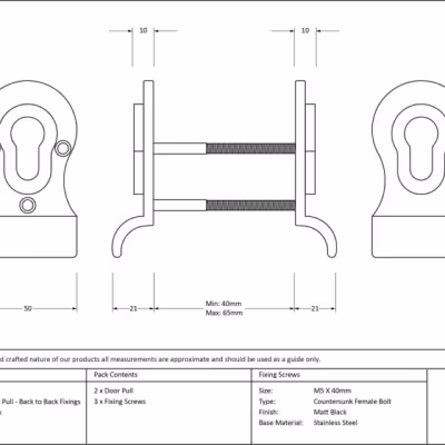 Matt Black 50mm Euro Door Pull (Back to Back fixing) - Image 3