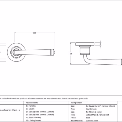 Black Avon Round Lever on Rose Set (Plain) - Unsprung - Image 4