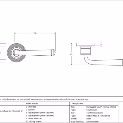 Black Avon Round Lever on Rose Set (Beehive) - Unsprung - Image 4