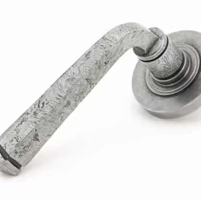 Pewter Avon Round Lever on Rose Set (Plain) - Unsprung