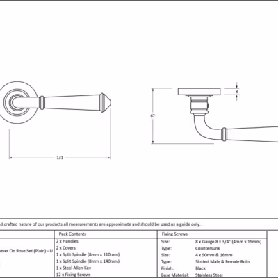 Black Regency Lever on Rose Set (Plain) - Unsprung - Image 3