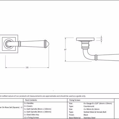 Black Regency Lever on Rose Set (Square) - Unsprung - Image 3