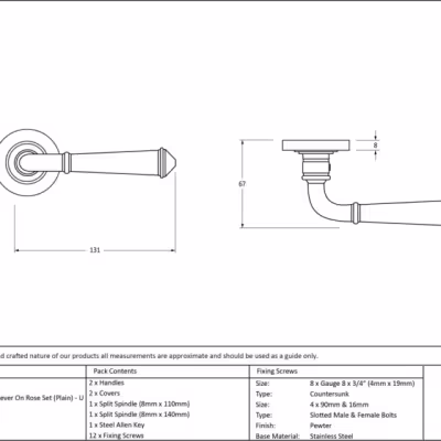 Pewter Regency Lever on Rose Set (Plain) - Unsprung - Image 4
