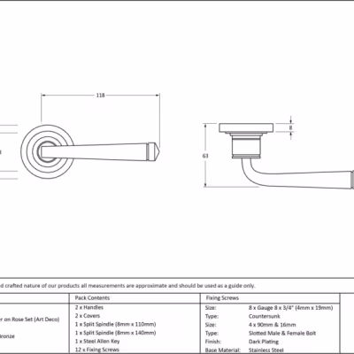 Polished Bronze Avon Round Lever on Rose Set (Art Deco) - Unsprung - Image 4