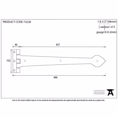 Black Smooth 18" Cast T Hinge (pair) - Image 3