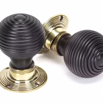 Ebony & Aged Brass Beehive Mortice/Rim Knob Set