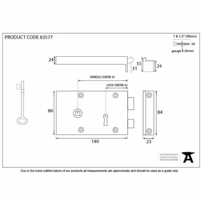 Polished Brass Left Hand Rim Lock - Small - Image 3