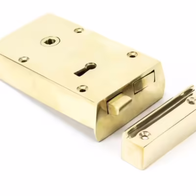 Polished Brass Left Hand Rim Lock - Small - Image 1