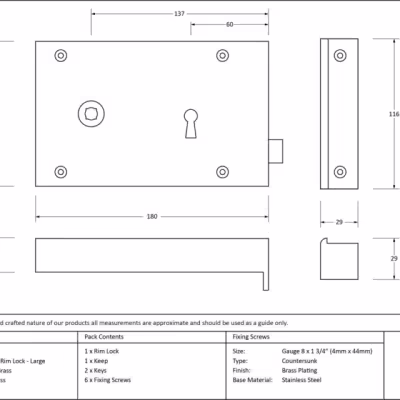 Polished Brass Left Hand Rim Lock - Large - Image 3