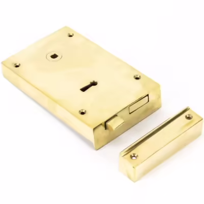 Polished Brass Left Hand Rim Lock - Large