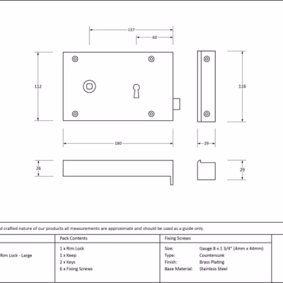 Iron Left Hand Rim Lock - Large - Image 3