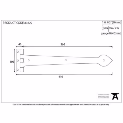 Black Textured 16" Cast T Hinge (pair) - Image 3