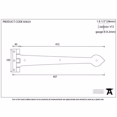 Black Textured 18" Cast T Hinge (pair) - Image 3