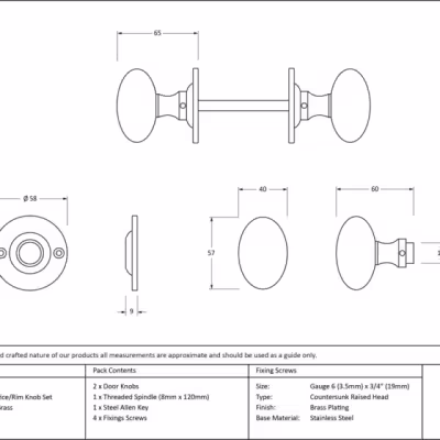 Polished Brass Oval Mortice/Rim Knob Set - Image 3