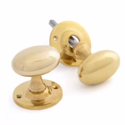 Polished Brass Oval Mortice/Rim Knob Set