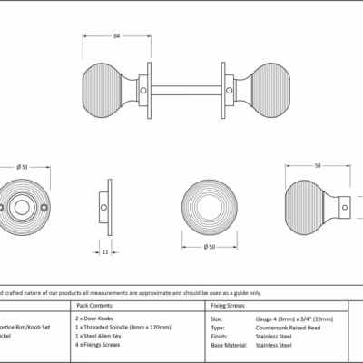 Polished Nickel Beehive Mortice/Rim Knob Set - Image 4