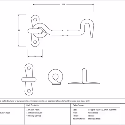 Pewter 4" Forged Cabin Hook - Image 2