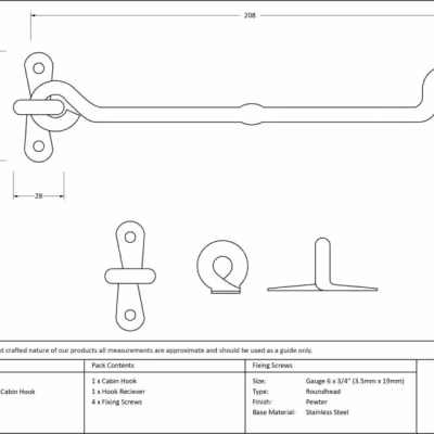 Pewter 8" Forged Cabin Hook - Image 2