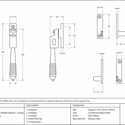 Aged Brass Night-Vent Locking Reeded Fastener - Image 5