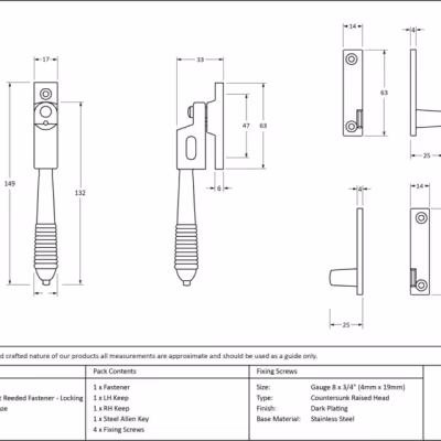 Aged Bronze Night-Vent Locking Reeded Fastener - Image 3