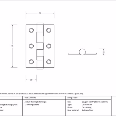 Aged Bronze 3" Ball Bearing Butt Hinge (pair) ss - Image 3