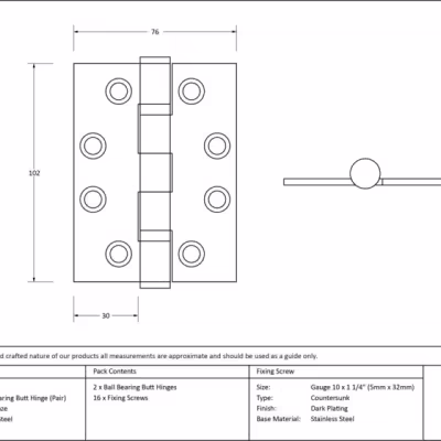Aged Bronze 4" Ball Bearing Butt Hinge (pair) ss - Image 3