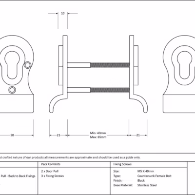 Black 50mm Euro Door Pull (Back to Back fixings) - Image 4