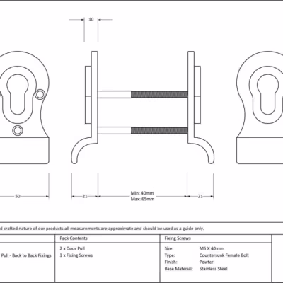 Pewter 50mm Euro Door Pull (Back to Back fixings) - Image 4