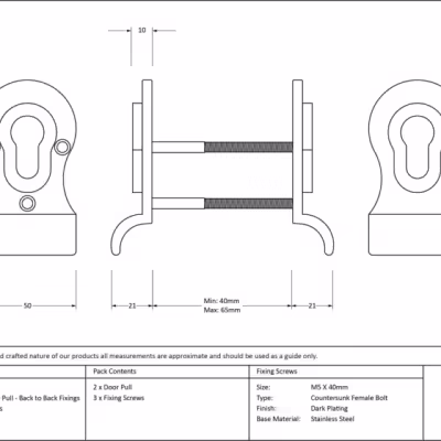 Aged Brass 50mm Euro Door Pull (Back to Back fixings) - Image 4