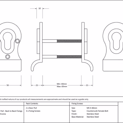 Polished Chrome 50mm Euro Door Pull (Back to Back fixings) - Image 3