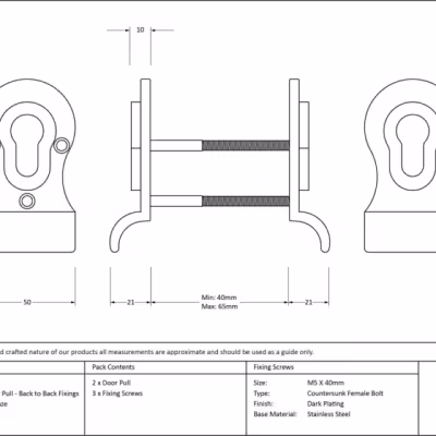 Aged Bronze 50mm Euro Door Pull (Back to Back fixings) - Image 4