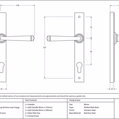 Polished Chrome Avon Slimline Lever Espag. Lock Set - Image 3