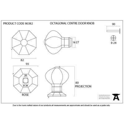 Black Octagonal Centre Door Knob - Internal - Image 4