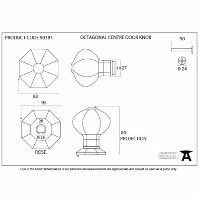 Pewter Octagonal Centre Door Knob - Internal - Image 4