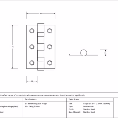 SSS 3" Ball Bearing Butt Hinge (pair) - Image 3