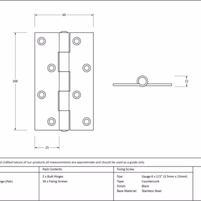 Black 4" Butt Hinge (Pair) - Image 3