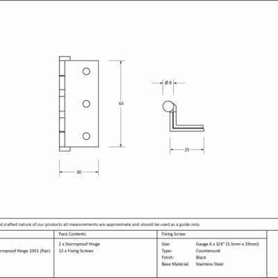 Black 2½" Stormproof Hinge 1951 (Pair) - Image 2