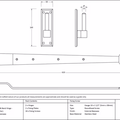External Beeswax 24" Hook & Band Hinge - Cranked (pair) - Image 3