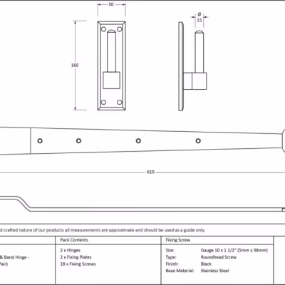 Black 24" Hook & Band Hinge - Cranked (pair) - Image 3