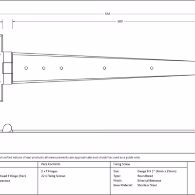 External Beeswax 22" Arrow Head T Hinge (pair) - Image 3