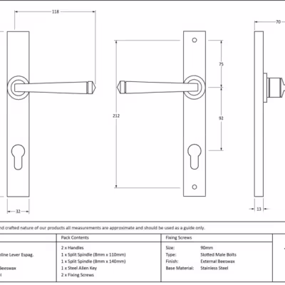 External Beeswax Avon Slimline Lever Espag. Lock Set - Image 6