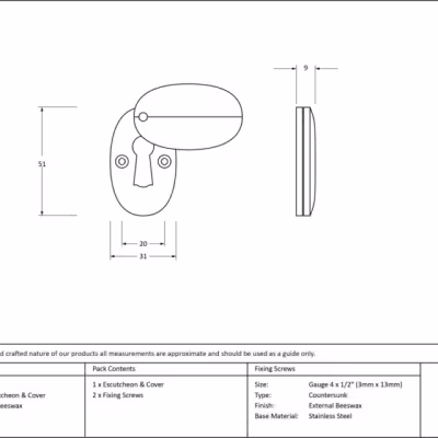 External Beeswax Oval Escutcheon & Cover - Image 3