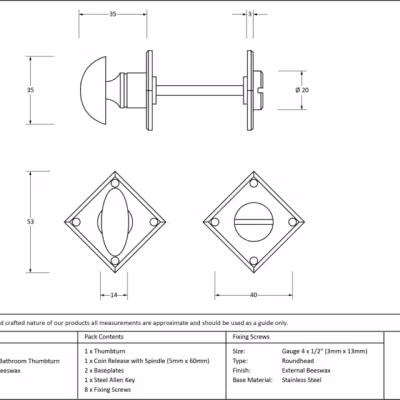 External Beeswax Diamond Bathroom Thumbturn - Image 4