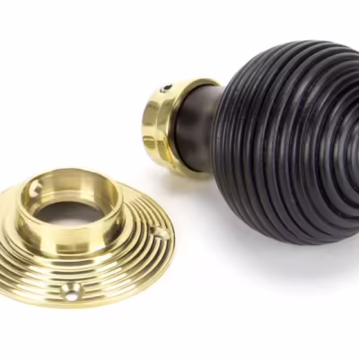 Ebony & Polished Brass Beehive Mortice/Rim Knob Set - Image 3