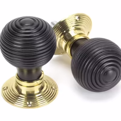 Ebony & Polished Brass Beehive Mortice/Rim Knob Set