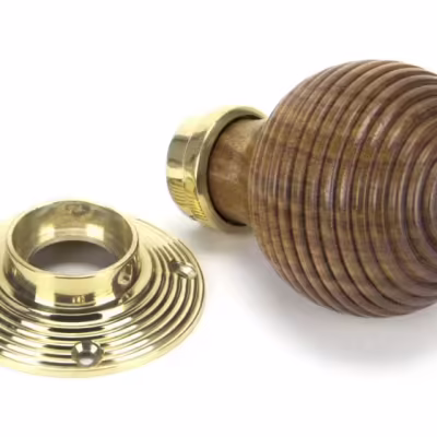 Rosewood & Polished Brass Beehive Mortice/Rim Knob Set - Image 3